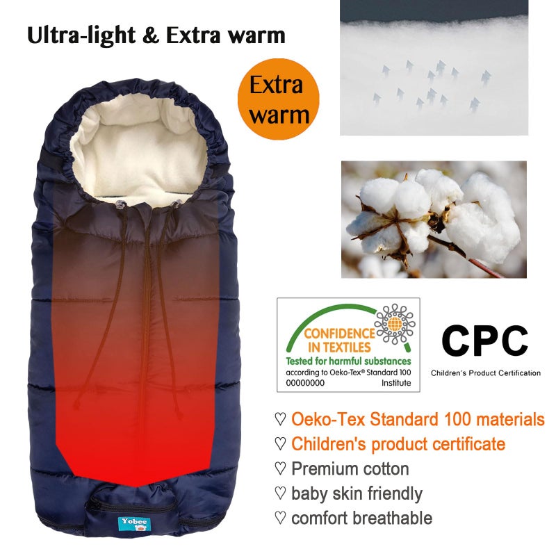 Yobee Universal Cozy Fleece Stroller Footmuff, Winter Outdoor Tour Waterproof Baby Sleeping Bag, Anti-Slip, Adaptable for Almost Stroller, Pram, Navy - Image 4